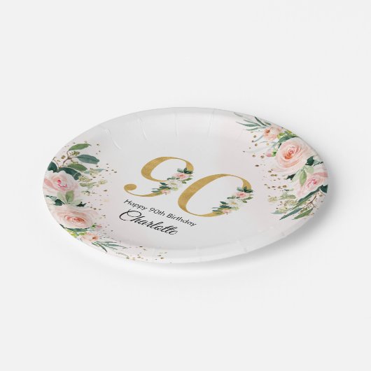 Perzik Bloemen 90ste Verjaardag Papier Borden Papieren Bordje (Gekanteld)