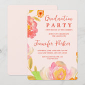 perzik bloemen afstudeerfeest uitnodiging (Voorkant / Achterkant)