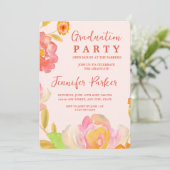 perzik bloemen afstudeerfeest uitnodiging (Staand voorkant)