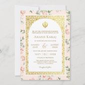 Perzik Bloemen Anand Karaj Punjabi Sikh Bruiloft Kaart (Voorkant)