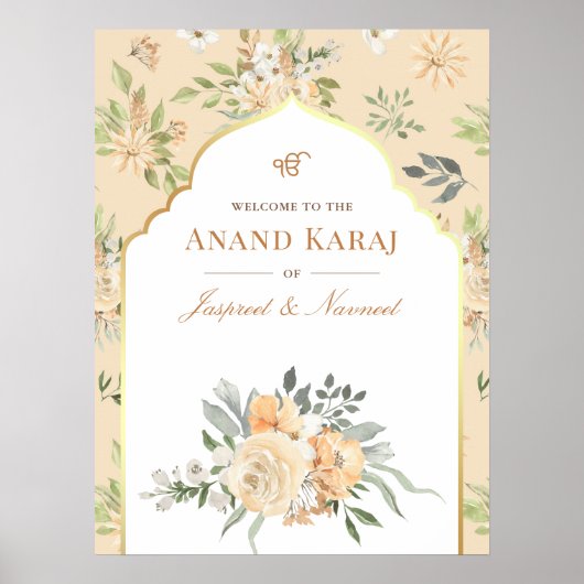 Perzik Bloemen Anand Karaj Sikh Bruiloft Welkomstb Poster (Voorkant)