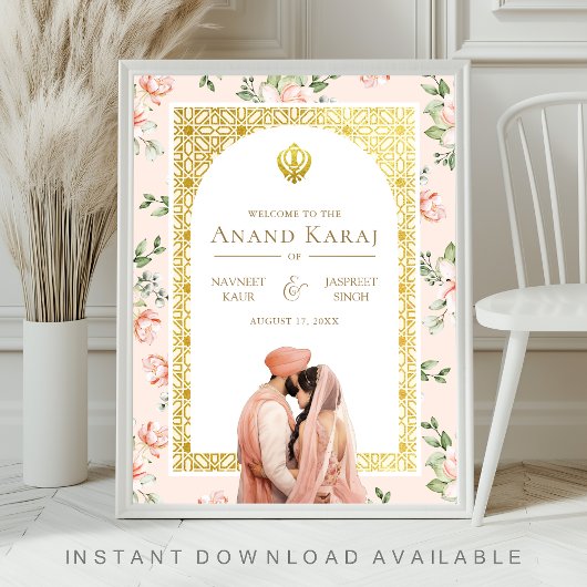 Perzik Bloemen Anand Karaj Sikh Bruiloft Welkomstb Poster
