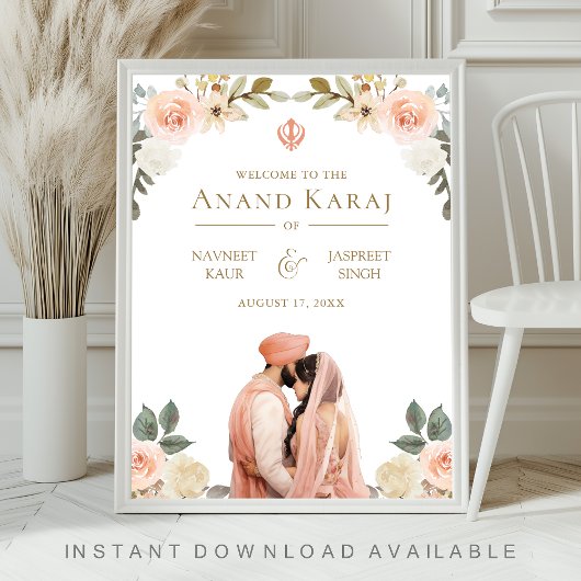 Perzik Bloemen Anand Karaj Sikh Bruiloft Welkomstb Poster