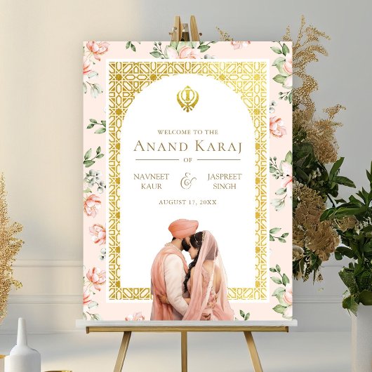 Perzik Bloemen Anand Karaj Sikh Bruiloft Welkomstb Poster