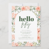 Perzik Bloemen Arch Trendy Moderne 50e Verjaardag Kaart (Voorkant)