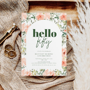 Perzik Bloemen Arch Trendy Moderne 50e Verjaardag Kaart