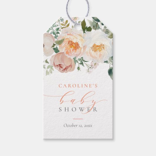 Perzik Bloemen Baby in Bloom Meisje Baby shower Cadeaulabel (Voorkant)