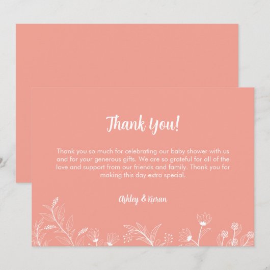 Perzik Bloemen  Baby shower Bedankkaart (Voorkant / Achterkant)