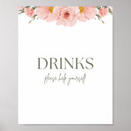 Perzik Bloemen Baby shower Drinken Poster