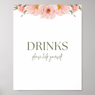 Perzik Bloemen Baby shower Drinken Poster