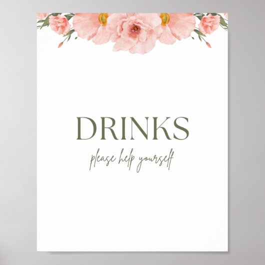 Perzik Bloemen Baby shower Drinken Poster (Voorkant)