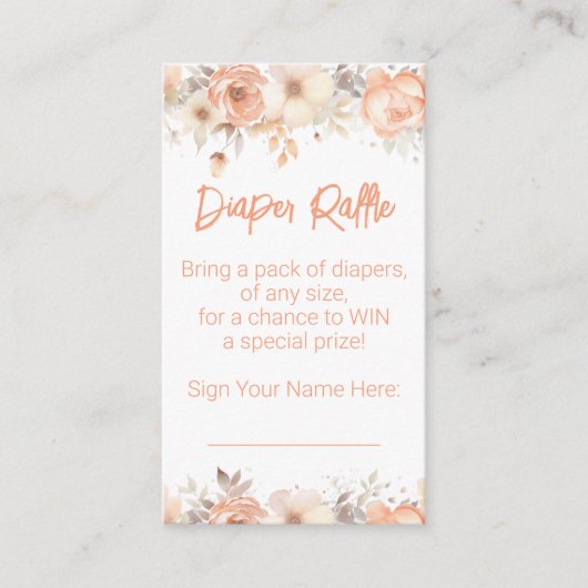 Perzik Bloemen Baby shower Luier Raffle Informatiekaartje (Voorkant)