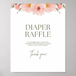 Perzik Bloemen Baby shower Luier Raffle Poster