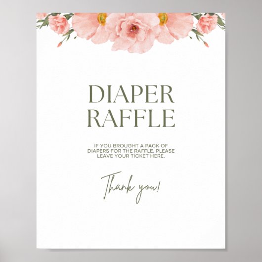Perzik Bloemen Baby shower Luier Raffle Poster (Voorkant)