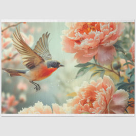Perzik Bloemen Bird Decoupage Tissuepapier