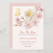 Perzik bloemen bloesem bruiloft save the date (Voorkant / Achterkant)