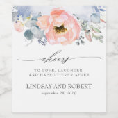 Perzik Bloemen Boho Dusty Blue Wijn Etiket (Enkel label)