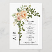 Perzik bloemen, boog en monogram herfst bruiloft menu (Voorkant)