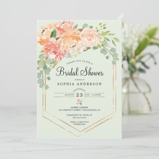  Perzik Bloemen Bruids Douche Uitnodiging (Staand voorkant)