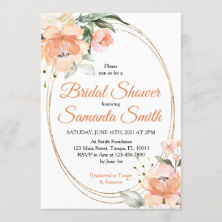 Perzik Bloemen Bruids Douche Uitnodiging