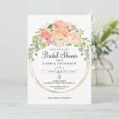 Perzik Bloemen Bruids Douche Uitnodiging (Staand voorkant)
