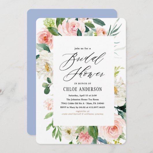 Perzik Bloemen Bruids Douche Uitnodiging (Voorkant / Achterkant)