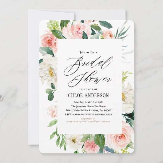 Perzik Bloemen Bruids Douche Uitnodiging (Voorkant)