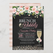 Perzik Bloemen Bruids Douche Uitnodiging - Donker (Voorkant / Achterkant)