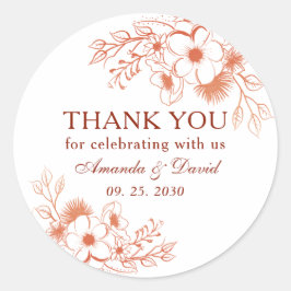 Perzik Bloemen Bruiloft Bedankt Ronde Sticker