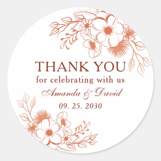 Perzik Bloemen Bruiloft Bedankt Ronde Sticker (Voorkant)