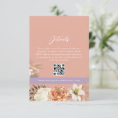 Perzik Bloemen Bruiloft Details QR Code Kaart (Staand voorkant)