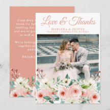 Perzik Bloemen Bruiloft Foto Bedankkaart