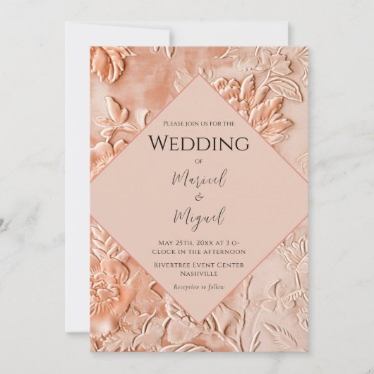 Perzik Bloemen  bruiloft Kaart (Voorkant)