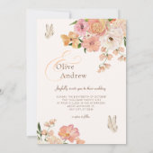 Perzik bloemen bruiloft kaart (Achterkant)