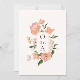 Perzik bloemen bruiloft kaart