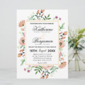 Perzik Bloemen Bruiloft Kaart (Staand voorkant)