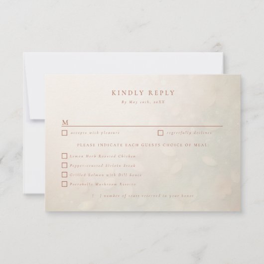 Perzik bloemen bruiloft maaltijd keuzes RSVP (Achterkant)