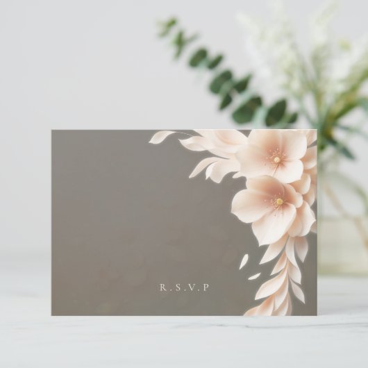 Perzik bloemen bruiloft maaltijd keuzes RSVP (Staand voorkant)