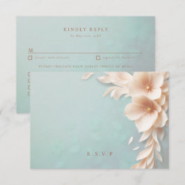 Perzik bloemen bruiloft maaltijd keuzes RSVP Kaartje