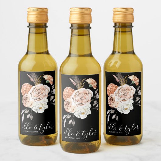 Perzik Bloemen Bruiloft Mini Wijnfles Label Wijn Etiket (Flessen)