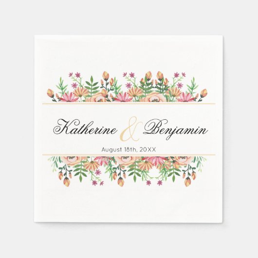 Perzik Bloemen Bruiloft Servet (Voorkant)