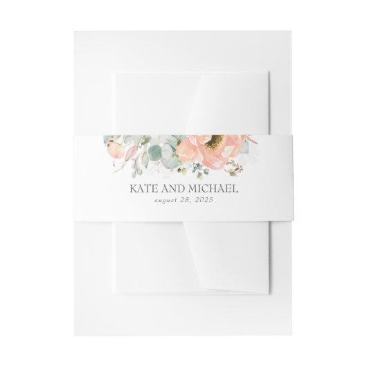 Perzik Bloemen Bruiloft Uitnodigingen Wikkel (Voorkant Voorbeeld)
