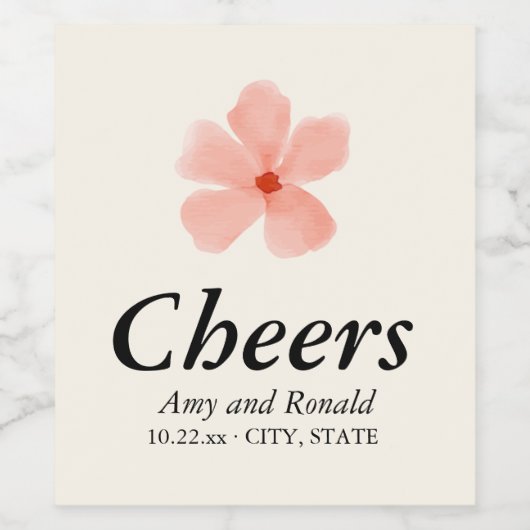 Perzik Bloemen Bruiloft Wijn Etiket (Enkel label)