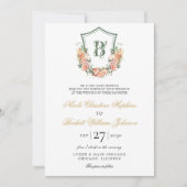 Perzik Bloemen Crest Bruiloft Kaart (Voorkant)