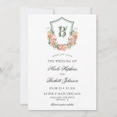 Perzik Bloemen Crest Bruiloft Kaart (Voorkant)