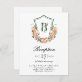 Perzik Bloemen Crest Bruiloft Receptie Informatiekaartje (Voorkant / Achterkant)