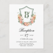 Perzik Bloemen Crest Bruiloft Receptie Informatiekaartje (Voorkant)