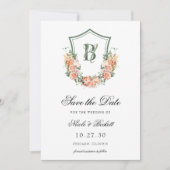 Perzik Bloemen Crest Bruiloft Save The Date (Voorkant)