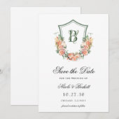 Perzik Bloemen Crest Bruiloft Save The Date (Voorkant / Achterkant)