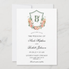 Perzik Bloemen Crest Trouwfeest Kaart